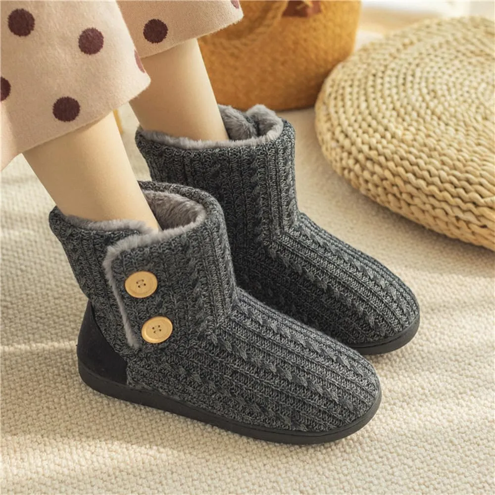 Rojeam Winter Boots Home Slippers Knitted Women Men Home Booties Plush House Shoes Indoor Outdoor