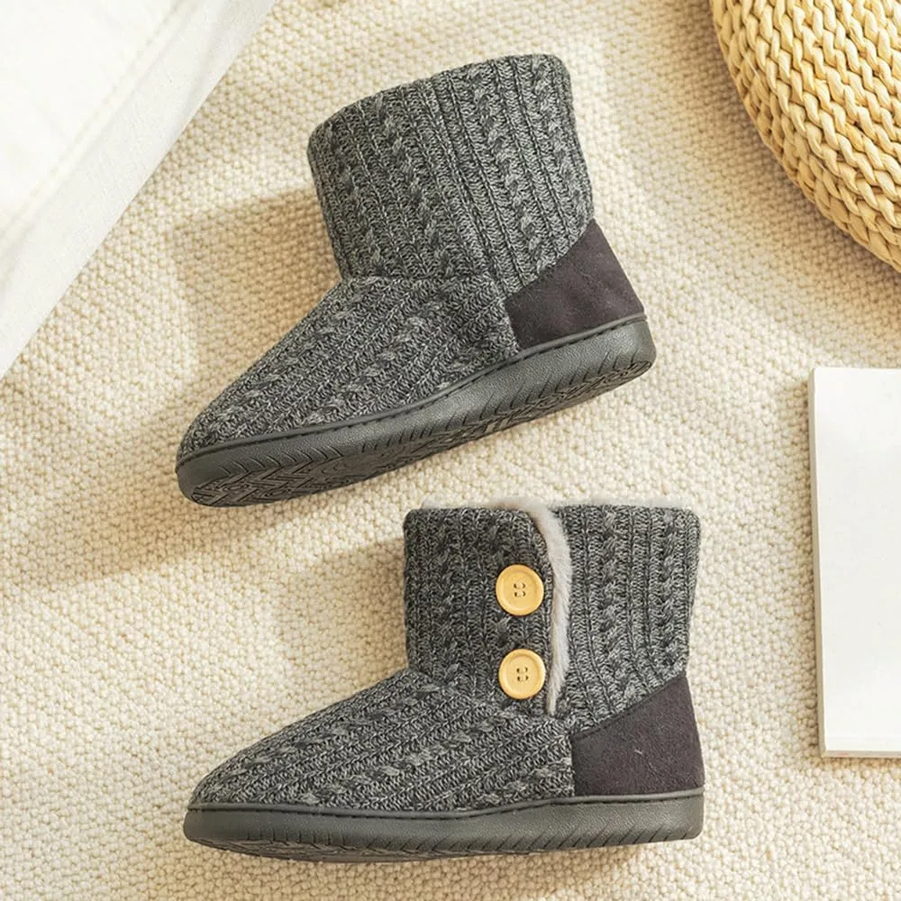 Rojeam Winter Boots Home Slippers Knitted Women Men Home Booties Plush House Shoes Indoor Outdoor