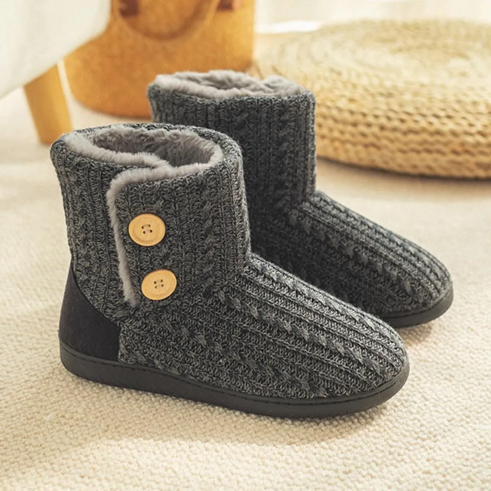 Rojeam Winter Boots Home Slippers Knitted Women Men Home Booties Plush House Shoes Indoor Outdoor