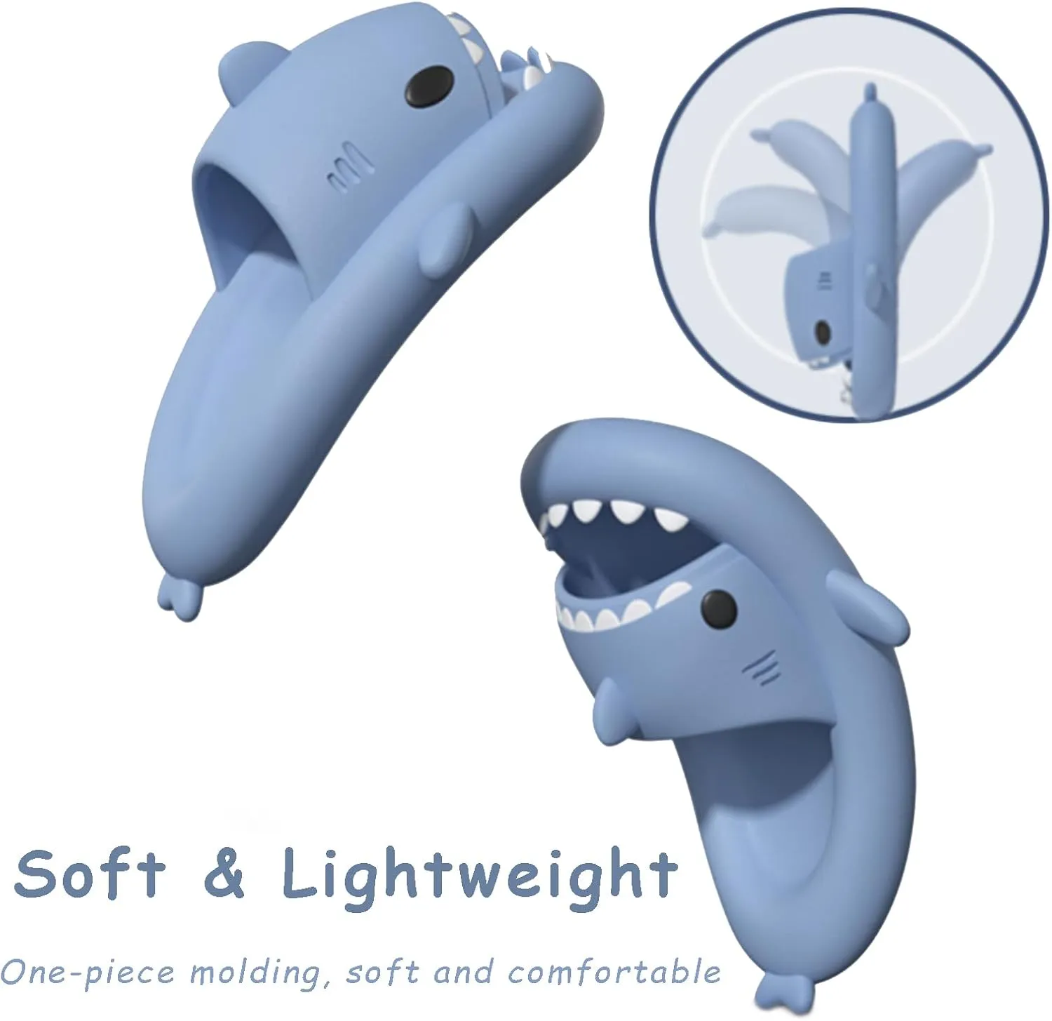 rosyclo Shark Slides for Women and Men, Cute Shark Slippers Adult Youth Cloudy Summer Soft Lightweight Anti-Slip Thick Sole Beach House Cloud Cushioned Shower Slide Sandals Indoor Outdoor
