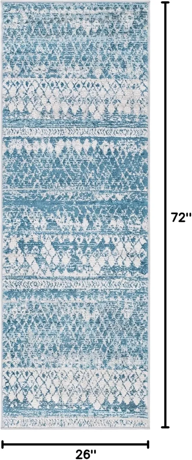 Rugs.com Leipzig Collection Runner Rug – 6 Ft Runner Blue Low-Pile Rug Perfect for Hallways, Entryways