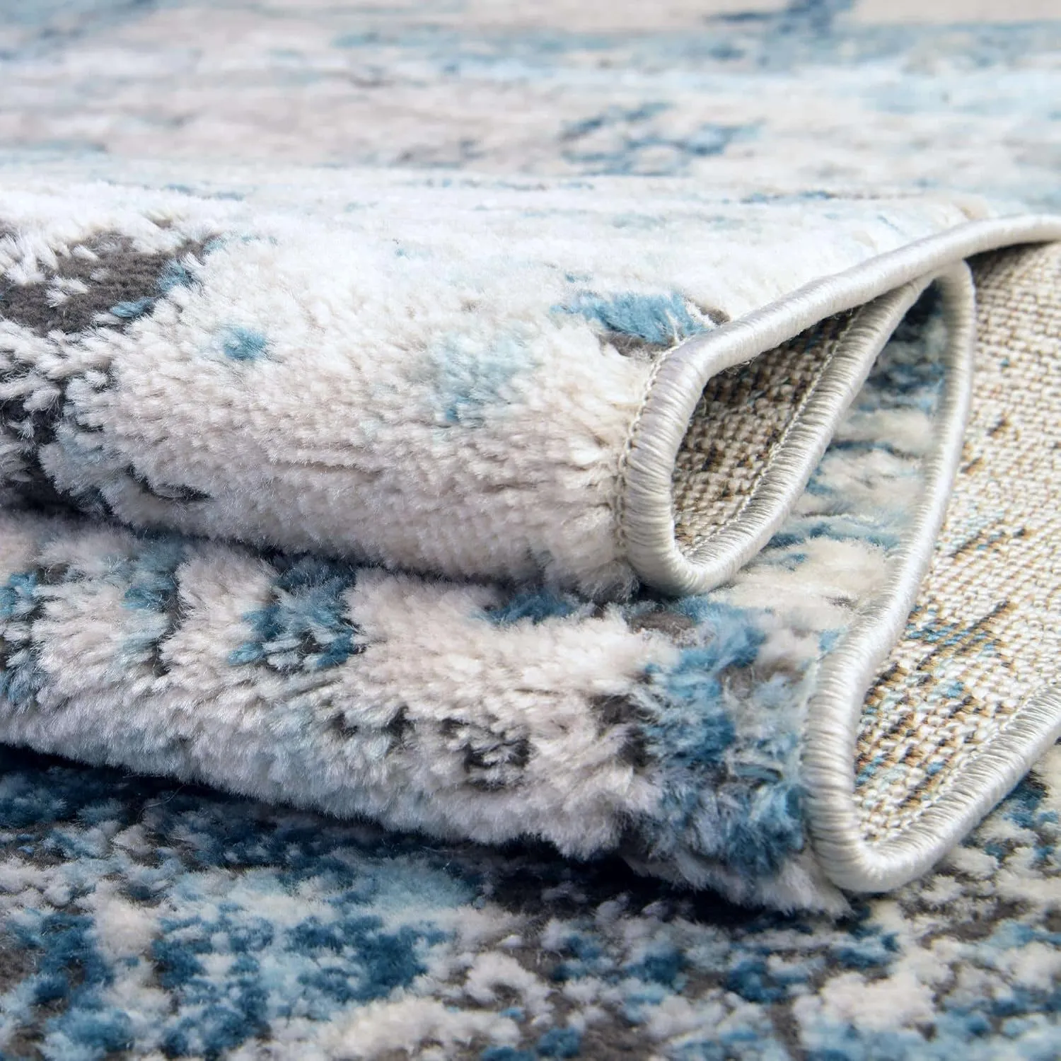 Rugs.com Leipzig Collection Runner Rug – 6 Ft Runner Blue Low-Pile Rug Perfect for Hallways, Entryways
