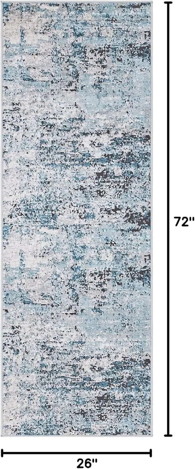 Rugs.com Leipzig Collection Runner Rug – 6 Ft Runner Blue Low-Pile Rug Perfect for Hallways, Entryways