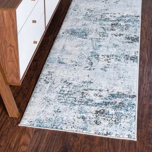 Rugs.com Leipzig Collection Runner Rug – 6 Ft Runner Blue Low-Pile Rug Perfect for Hallways, Entryways