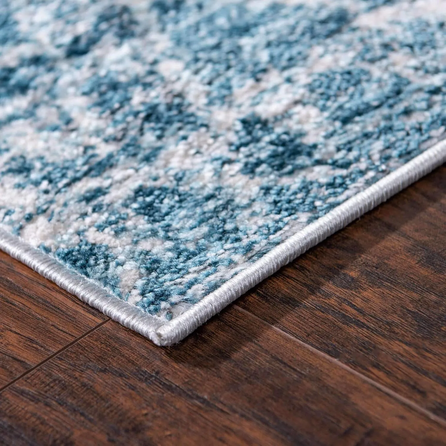 Rugs.com Leipzig Collection Runner Rug – 6 Ft Runner Blue Low-Pile Rug Perfect for Hallways, Entryways