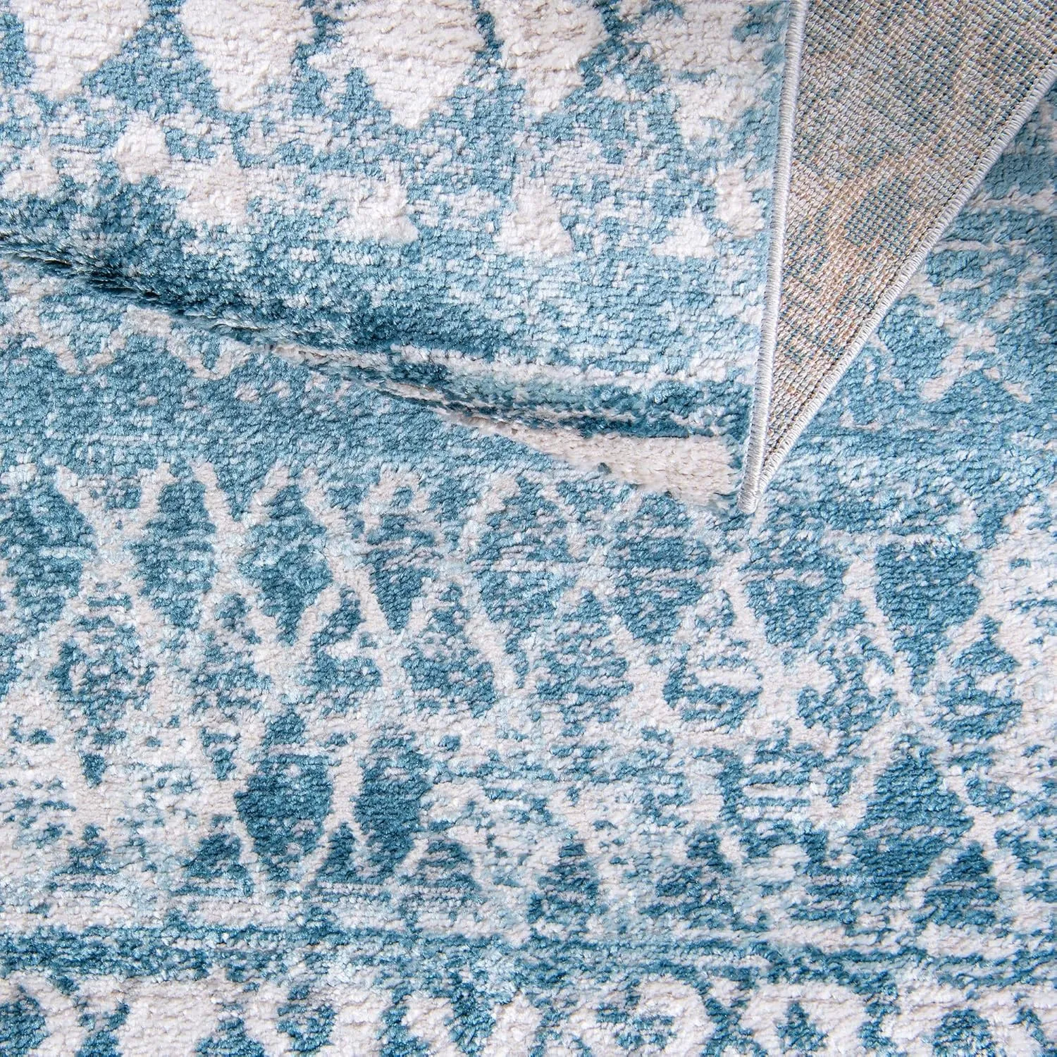 Rugs.com Leipzig Collection Runner Rug – 6 Ft Runner Blue Low-Pile Rug Perfect for Hallways, Entryways