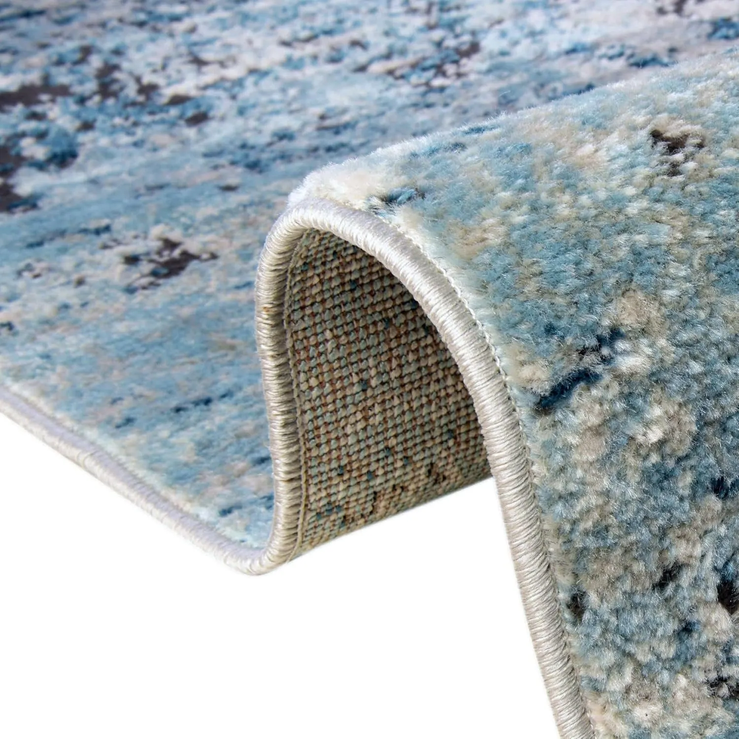 Rugs.com Leipzig Collection Runner Rug – 6 Ft Runner Blue Low-Pile Rug Perfect for Hallways, Entryways