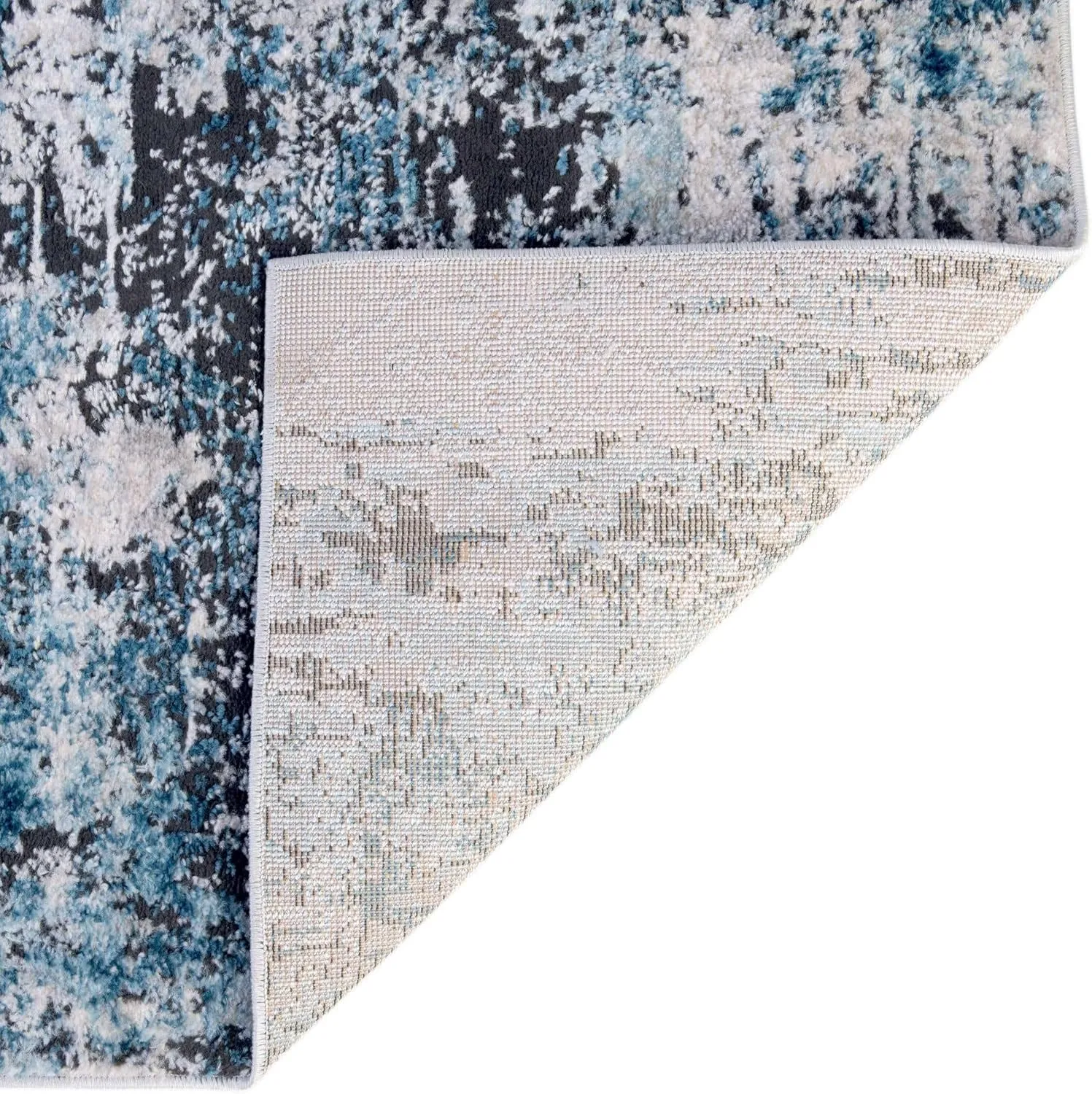 Rugs.com Leipzig Collection Runner Rug – 6 Ft Runner Blue Low-Pile Rug Perfect for Hallways, Entryways