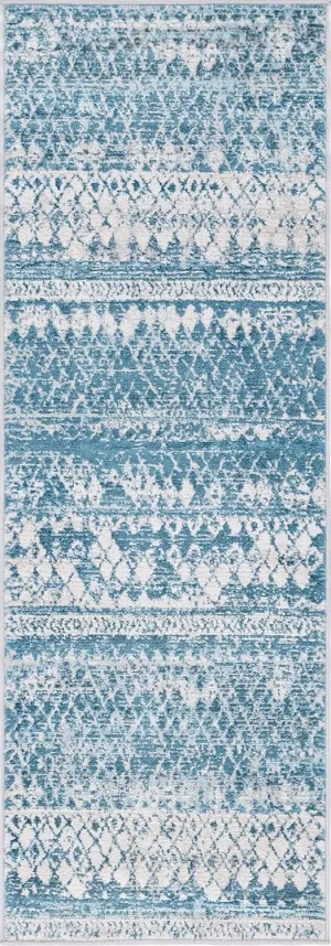 Rugs.com Leipzig Collection Runner Rug – 6 Ft Runner Blue Low-Pile Rug Perfect for Hallways, Entryways