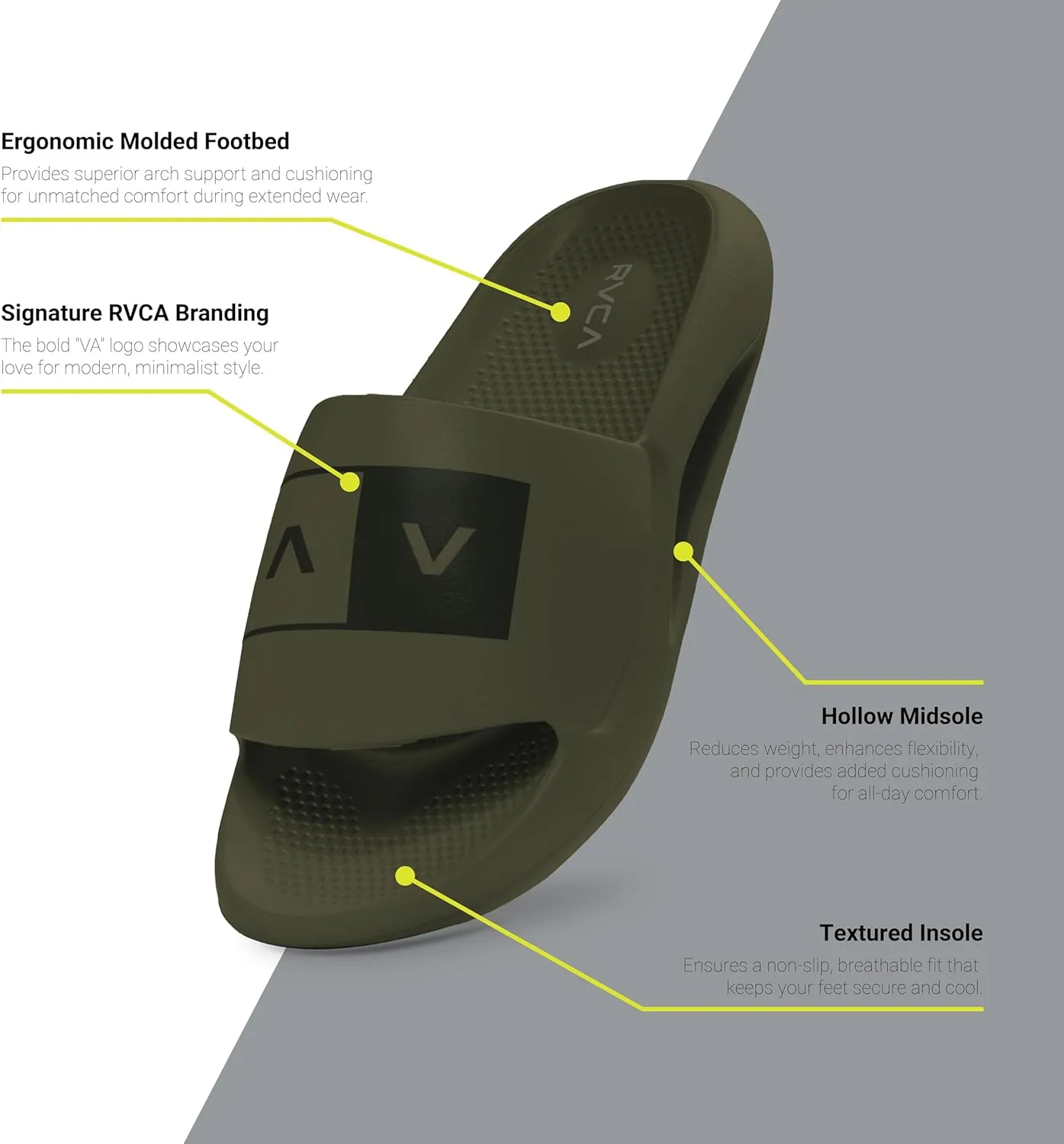RVCA VA Molded Slide Sandals - Bold Style and Ultimate Breathable Comfort