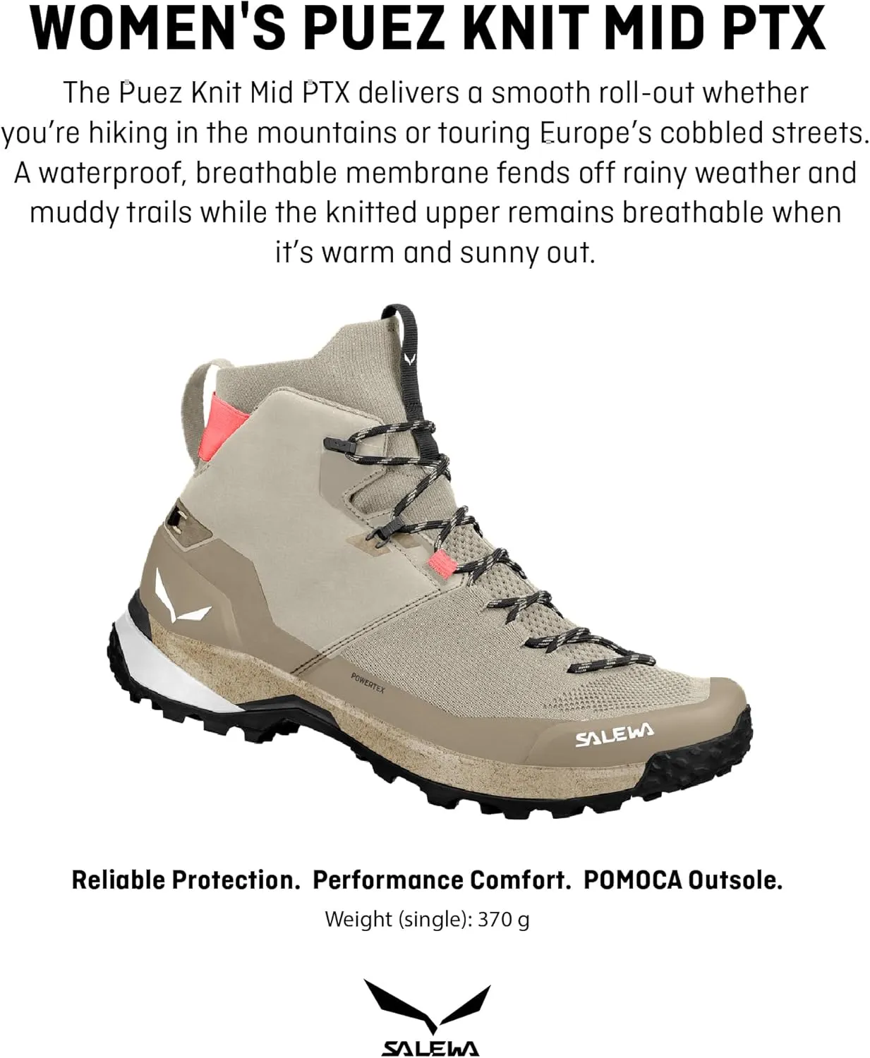 Salewa Women's Puez Knit Mid Powertex Waterproof Trail Boot for Hiking & Trekking