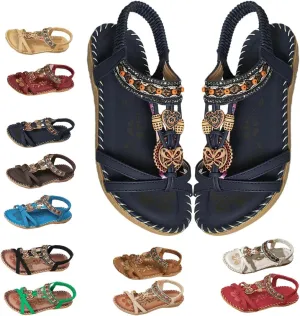 Sandals for Women Flats Shoes with Cushion Footbed Comfortable Casual Flats Sandals Summer Bohemia Flip Flops