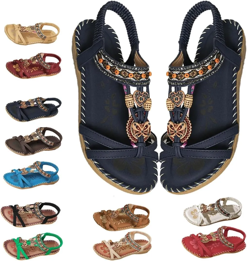 Sandals for Women Flats Shoes with Cushion Footbed Comfortable Casual Flats Sandals Summer Bohemia Flip Flops