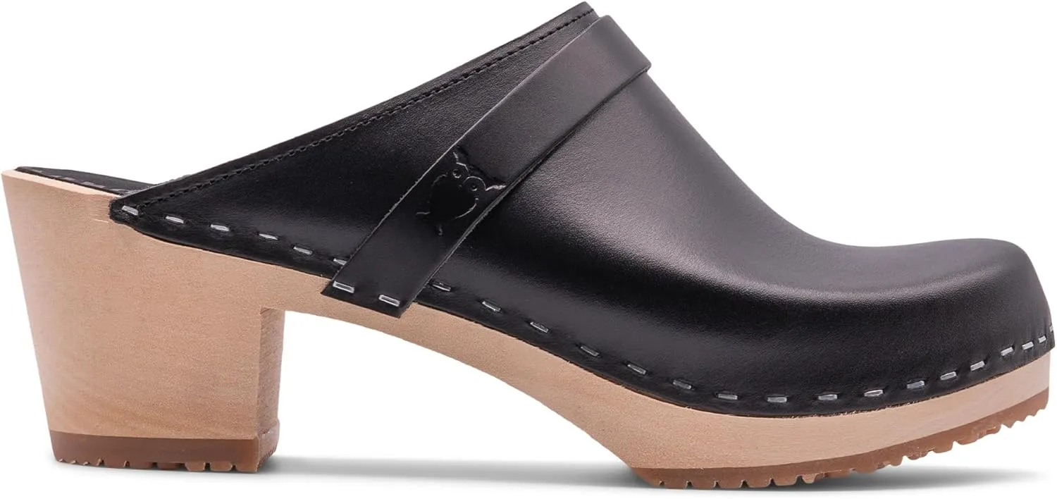 Sandgrens Handmade Swedish Wood Clogs for Women, High Heel Mule | Dublin