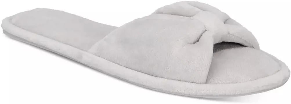 Save On Product Club Women's Velvet Bow-Top Slide Cozy comfort wrapped in a bow Slippers Womens Grey Indoor/Outdoor X-Large 11-12