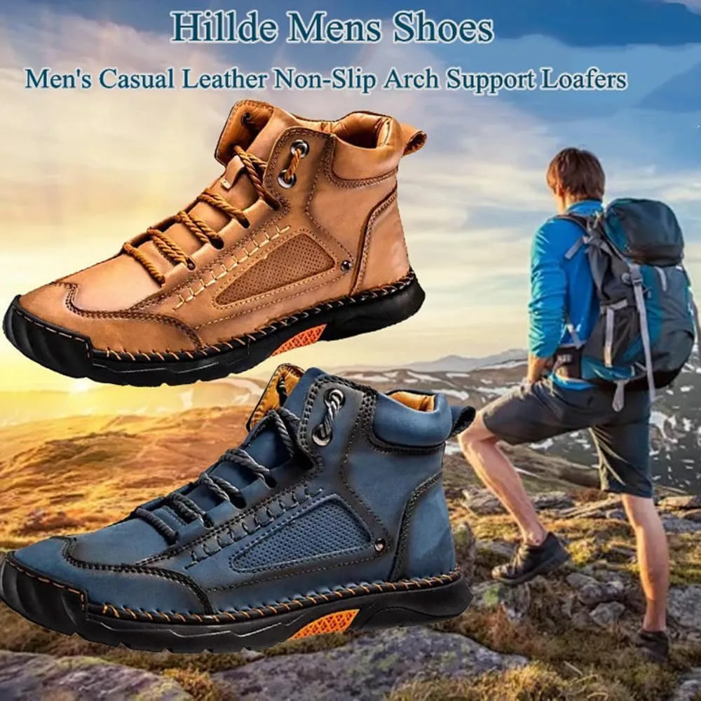 Sawbehind Mens Boots,Sawbehind Leather Shoes, Men's Comfortable Handmade Leather Boots – Waterproof, Outdoor Arch Support Orthopedics Ankle Shoes