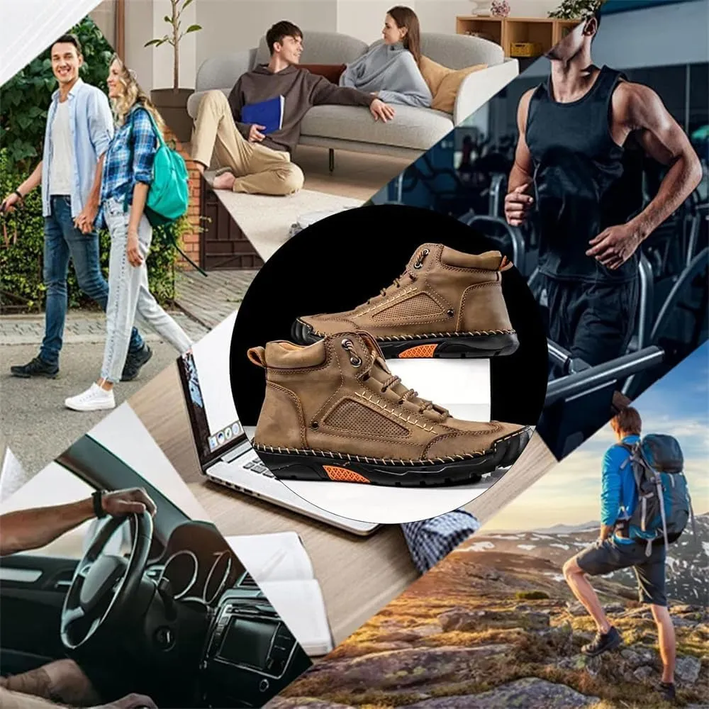Sawbehind Mens Boots,Sawbehind Leather Shoes, Men's Comfortable Handmade Leather Boots – Waterproof, Outdoor Arch Support Orthopedics Ankle Shoes