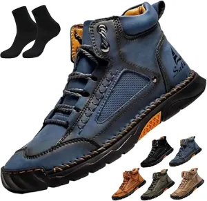Sawbehind Mens Boots,Sawbehind Leather Shoes, Men's Comfortable Handmade Leather Boots – Waterproof, Outdoor Arch Support Orthopedics Ankle Shoes