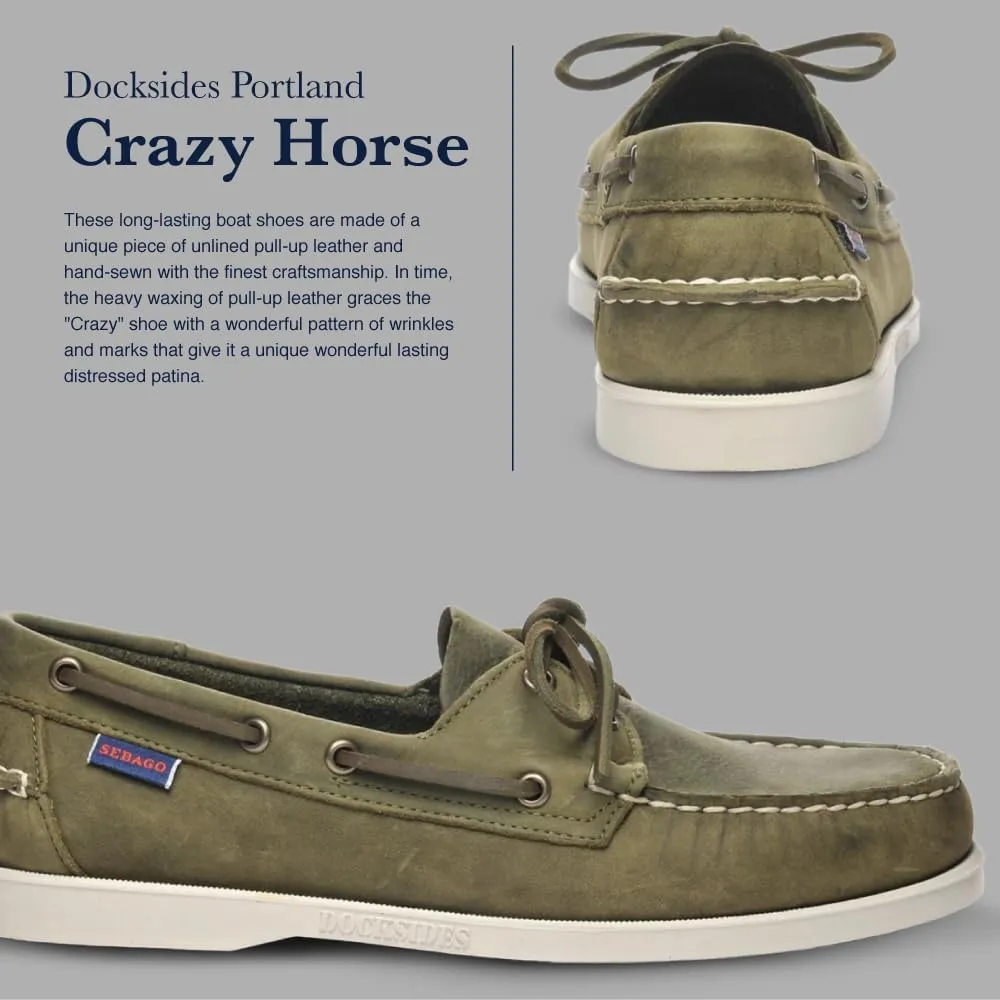 Sebago Portland Crazy H Boat Shoes - Patterned & Distressed Waxed Leather Mocassins with Leather Sock Lining & Non-Marking, Non-Slip Rubber Outsoles