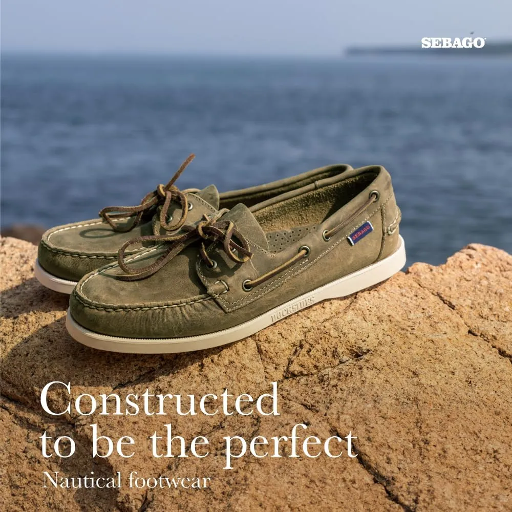 Sebago Portland Crazy H Boat Shoes - Patterned & Distressed Waxed Leather Mocassins with Leather Sock Lining & Non-Marking, Non-Slip Rubber Outsoles