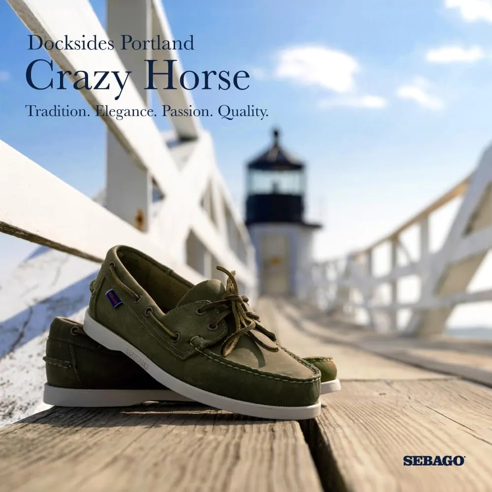 Sebago Portland Crazy H Boat Shoes - Patterned & Distressed Waxed Leather Mocassins with Leather Sock Lining & Non-Marking, Non-Slip Rubber Outsoles