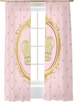 Semi Sheer Curtains 2 Panels 108 inches Long, Golden Crown Queen Pink Lattice Light Filtering Rod Pocket Voile Drapes Privacy Window Treatment for Living Room Bedroom Decor White Dot