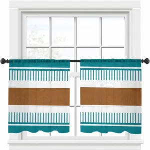 Semi Sheer Curtains 2 Panels 45 Long, Boho Vintage Texture Teal Brown Light Filtering Rod Pocket Voile Drapes Privacy Window Treatment for Living Room Bedroom Decor
