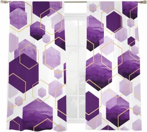 Semi Sheer Curtains 2 Panels 63 Long, Gradient Purple Geometric Texture Light Filtering Rod Pocket Voile Drapes Privacy Window Treatment for Living Room Bedroom Decor
