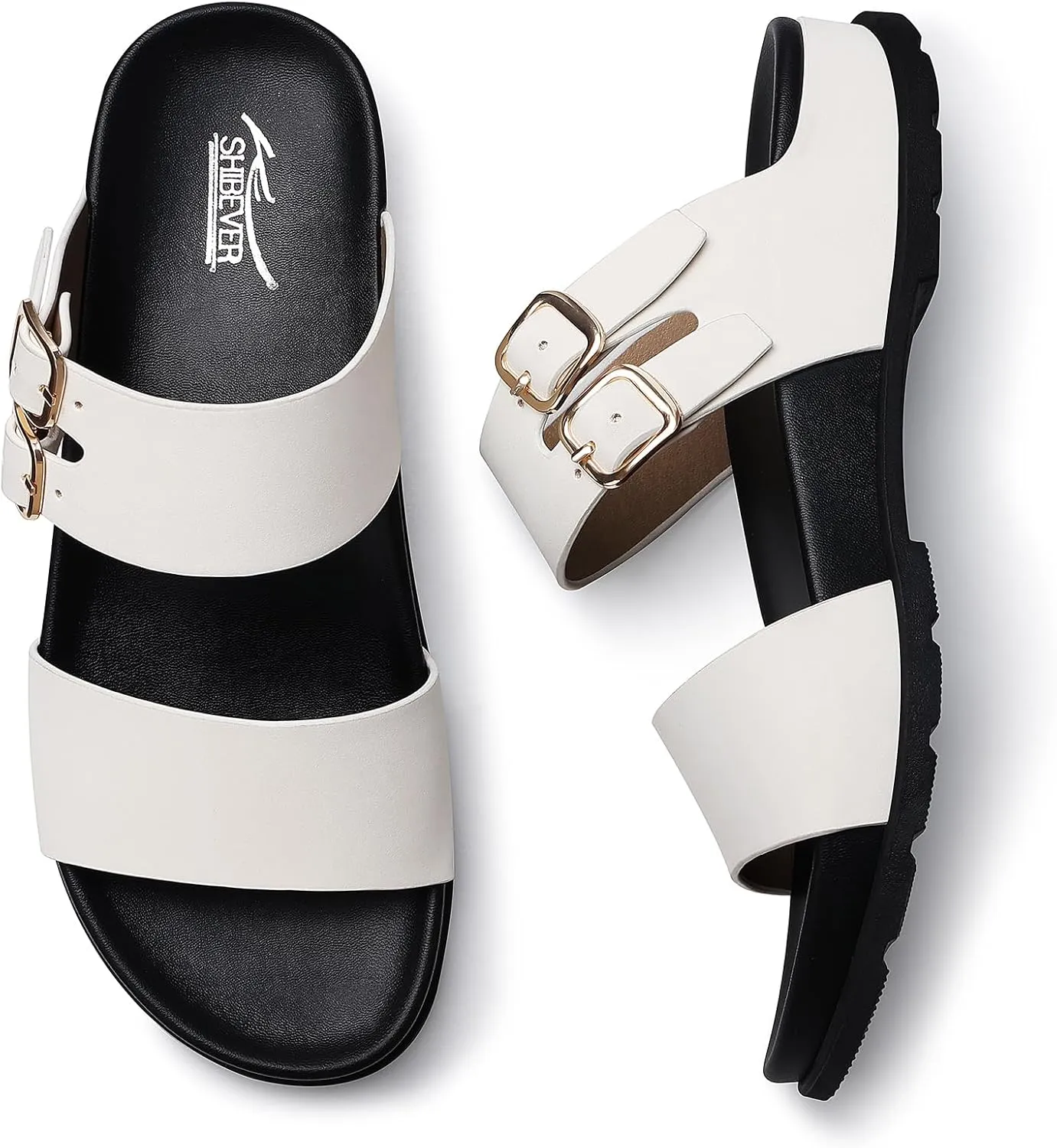 SHIBEVER Flat Sandals for Women Dressy: Summer Arch Support Comfortable Slip On Slide Sandal