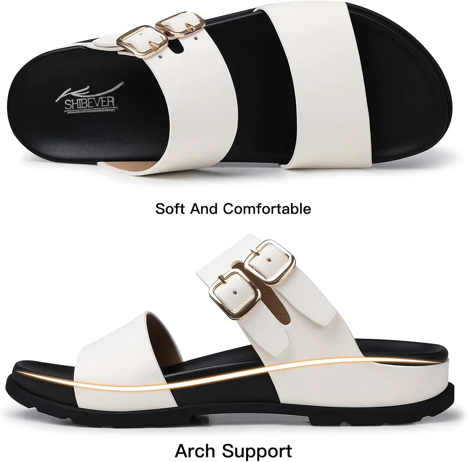 SHIBEVER Flat Sandals for Women Dressy: Summer Arch Support Comfortable Slip On Slide Sandal