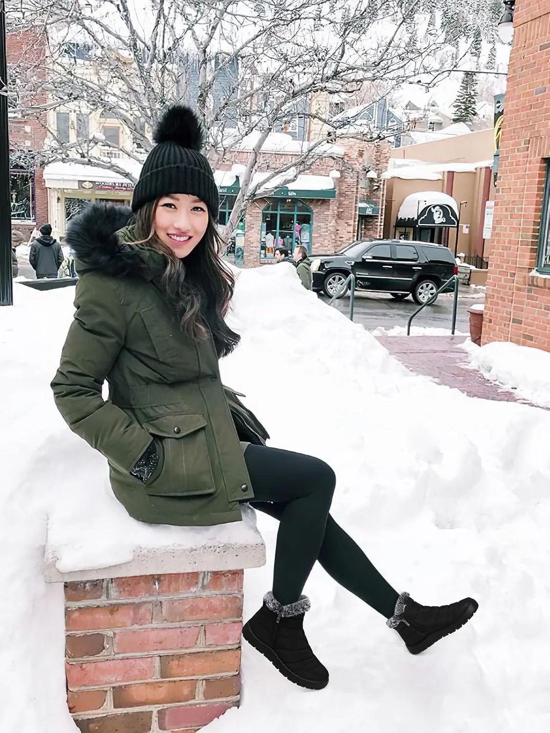 SHIBEVER Winter Boots For Women Snow: Warm Fur Lined Waterproof Ankle Boots - Outdoor Walking Non Slip Booties