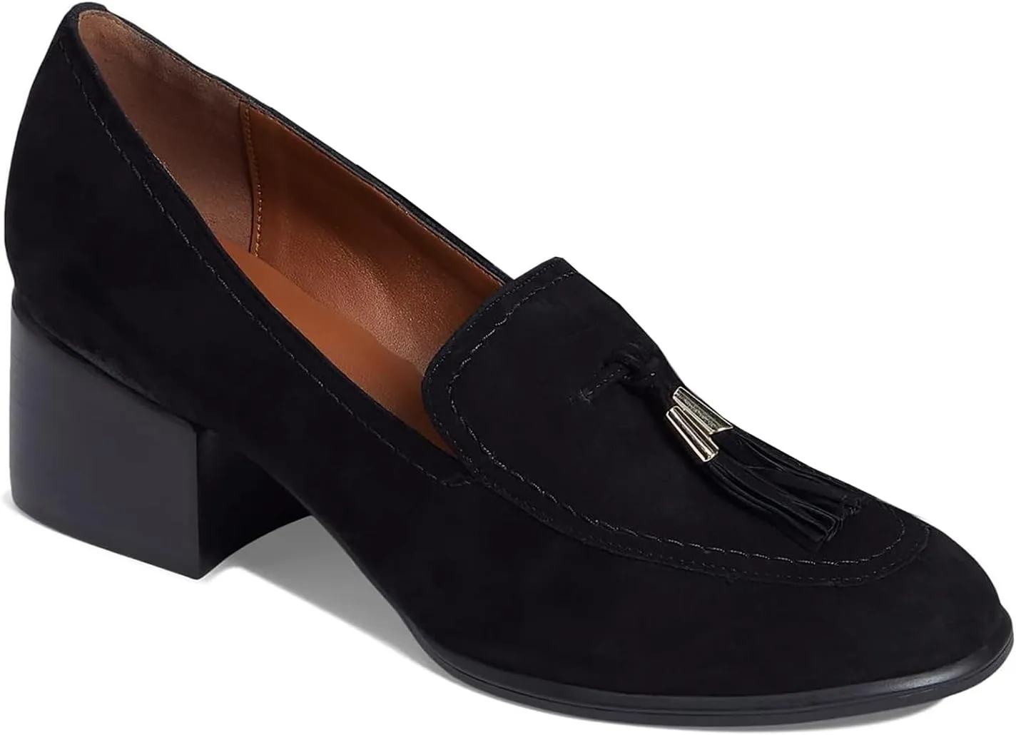 SHODENSE Women Round Toe Chunky Heel Loafers Tassel Slip On Suede Loafer Pumps Fringed Vintage 2 inch Mid Block Heel Dress Shoes with Tassels Comfortable Office Ladies Casual Walking 4-11 M US