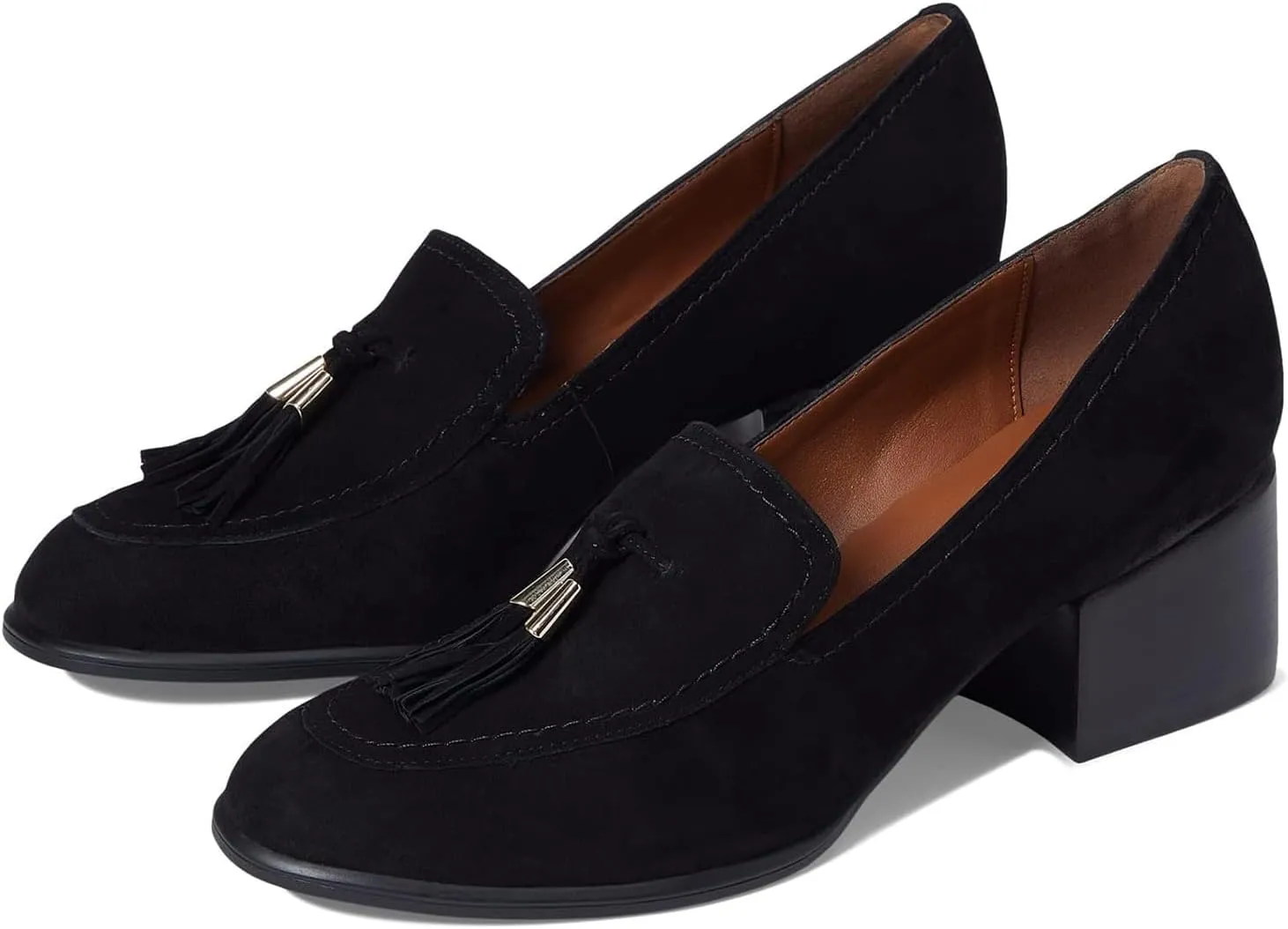 SHODENSE Women Round Toe Chunky Heel Loafers Tassel Slip On Suede Loafer Pumps Fringed Vintage 2 inch Mid Block Heel Dress Shoes with Tassels Comfortable Office Ladies Casual Walking 4-11 M US