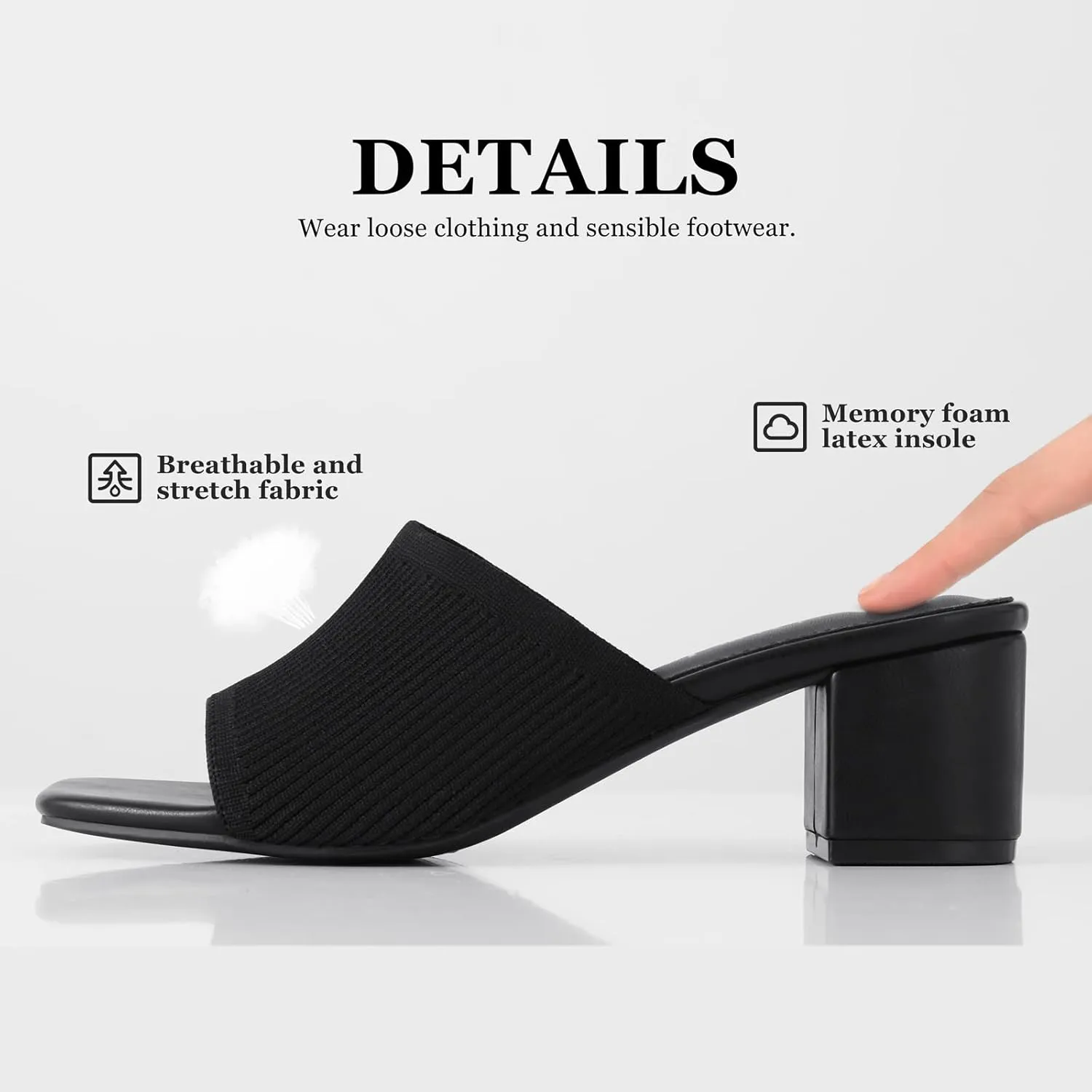 Shoe'N Tale Heeled Sandals For Women Square Open Toe Heeled Mules Chunky Block Low Heel Slip On Slides
