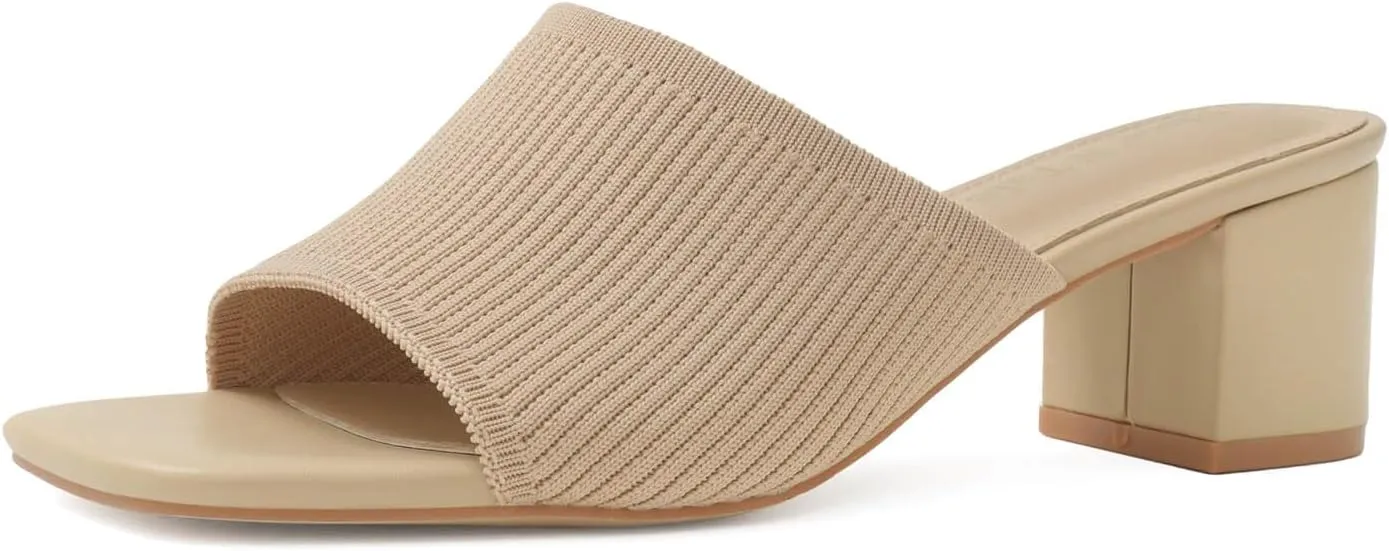 Shoe'N Tale Heeled Sandals For Women Square Open Toe Heeled Mules Chunky Block Low Heel Slip On Slides
