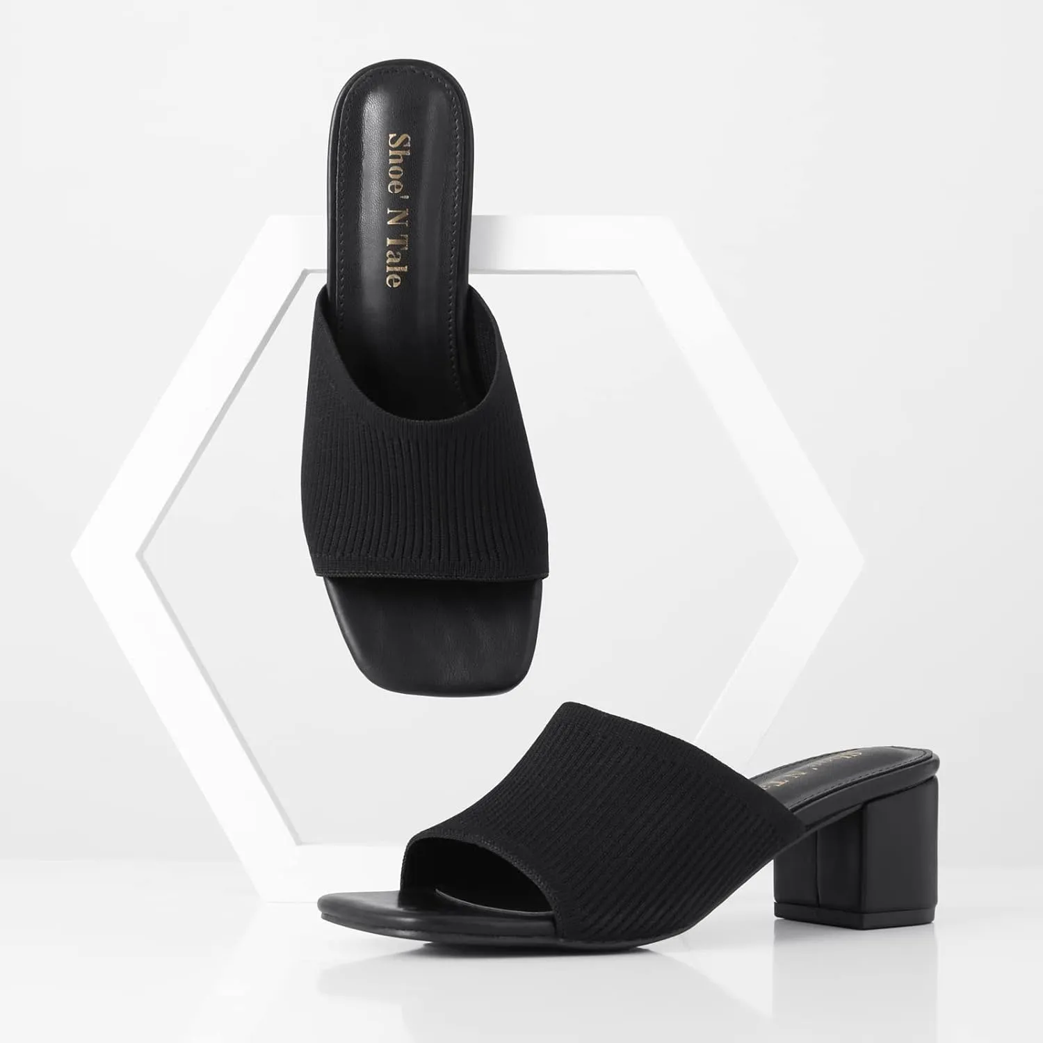 Shoe'N Tale Heeled Sandals For Women Square Open Toe Heeled Mules Chunky Block Low Heel Slip On Slides