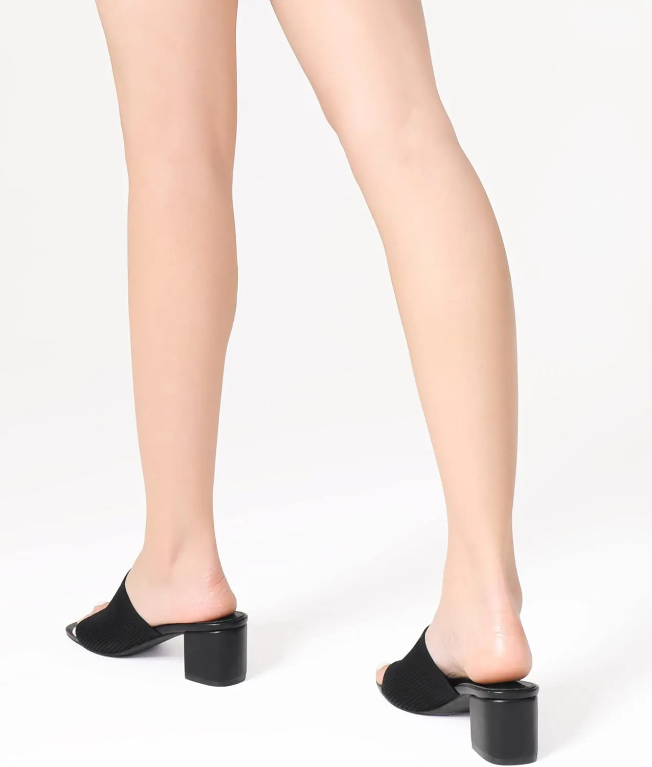 Shoe'N Tale Heeled Sandals For Women Square Open Toe Heeled Mules Chunky Block Low Heel Slip On Slides