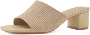 Shoe'N Tale Heeled Sandals For Women Square Open Toe Heeled Mules Chunky Block Low Heel Slip On Slides