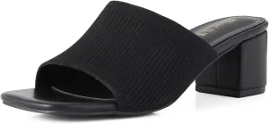 Shoe'N Tale Heeled Sandals For Women Square Open Toe Heeled Mules Chunky Block Low Heel Slip On Slides