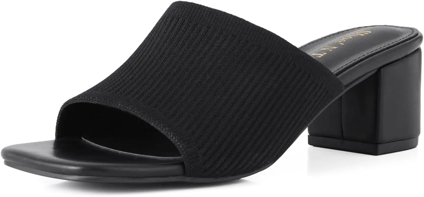 Shoe'N Tale Heeled Sandals For Women Square Open Toe Heeled Mules Chunky Block Low Heel Slip On Slides