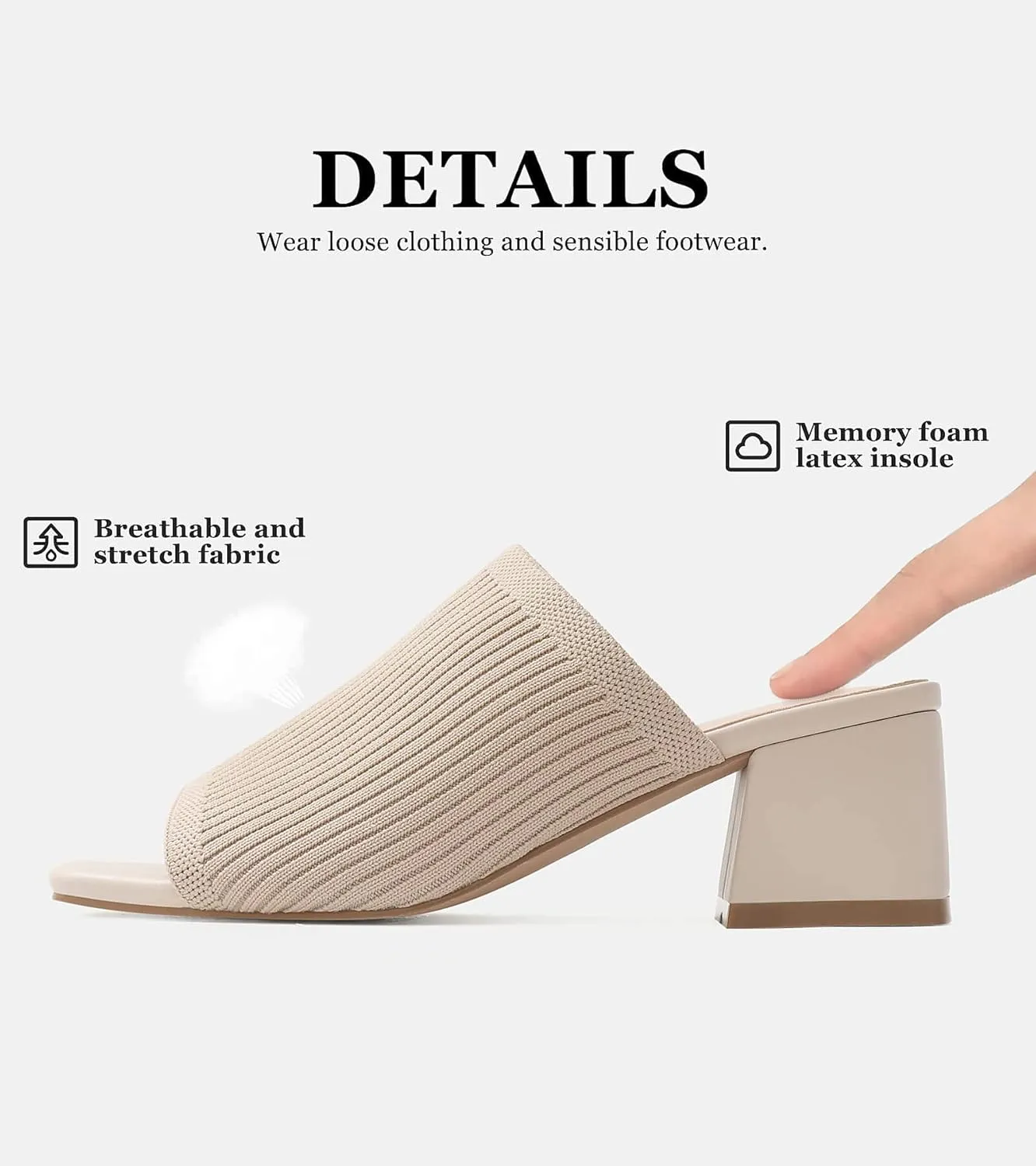 Shoe'N Tale Knit Heeled Sandals for Women Square Open Toe Mules Block Low Heel Slip On Slides