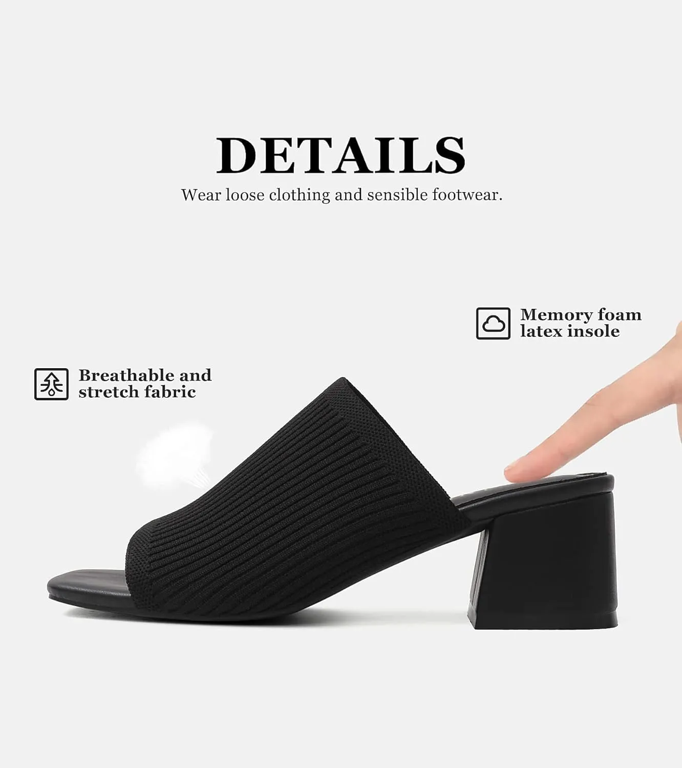 Shoe'N Tale Knit Heeled Sandals for Women Square Open Toe Mules Block Low Heel Slip On Slides