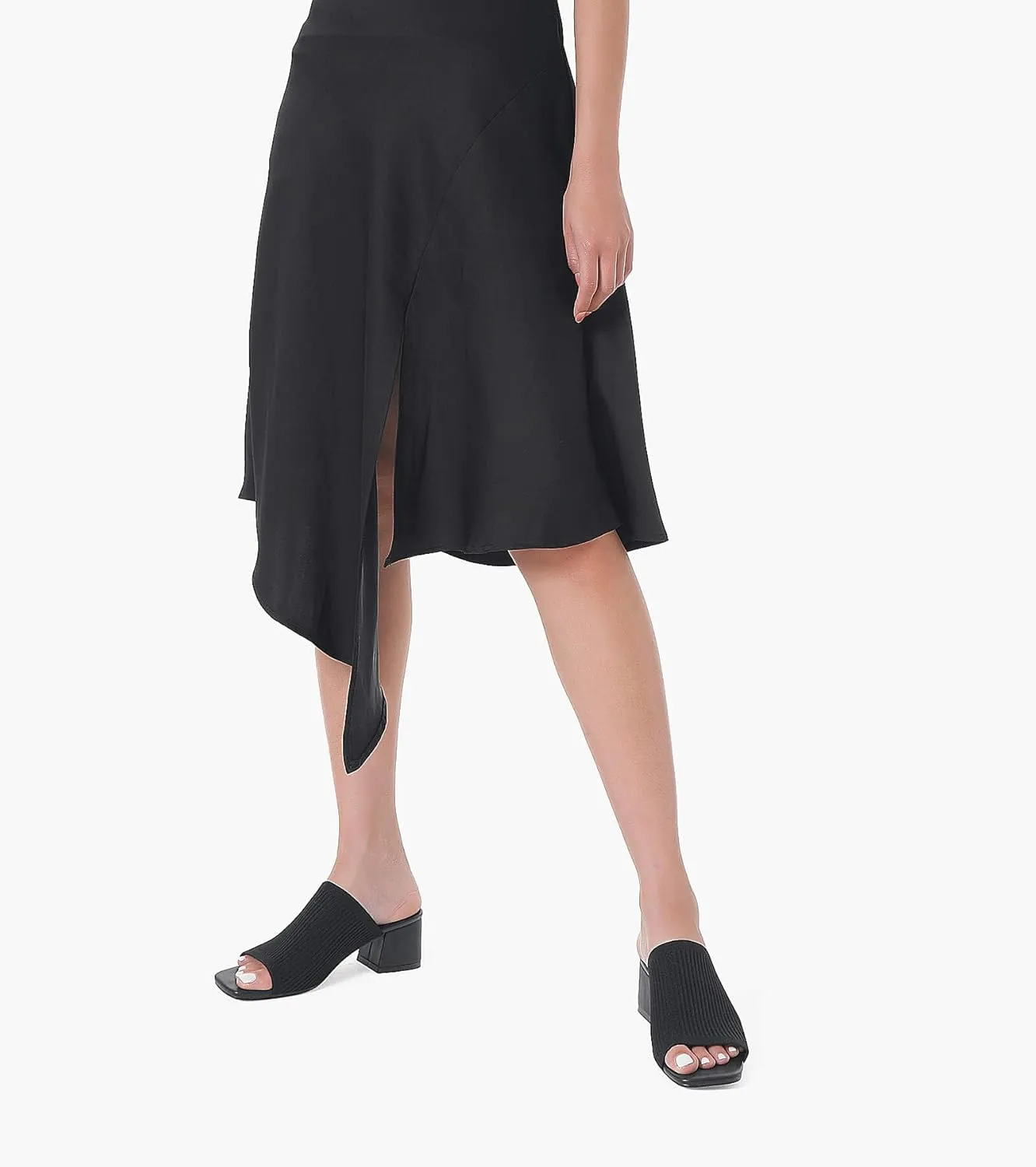 Shoe'N Tale Knit Heeled Sandals for Women Square Open Toe Mules Block Low Heel Slip On Slides