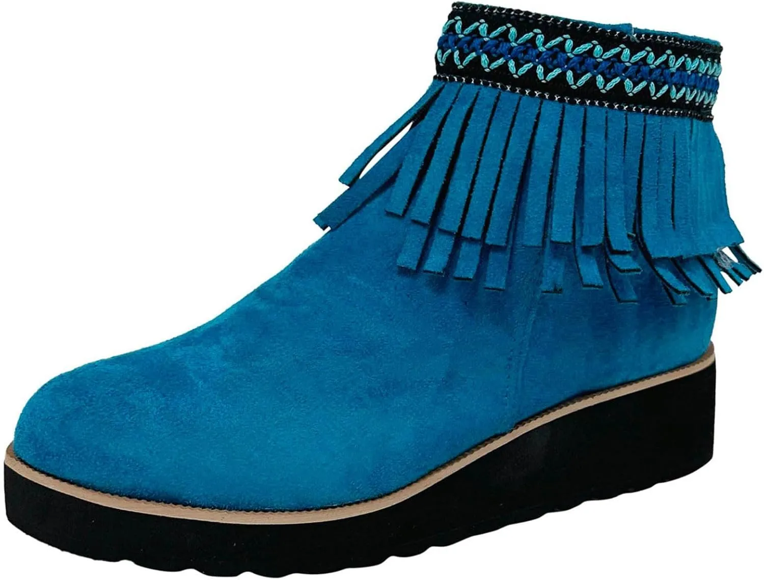 Short Boots for Women Casual Black Ankle Boots for Women Comfortable Soft Sole Thick Wedge Heel Tassel Frosted Boots