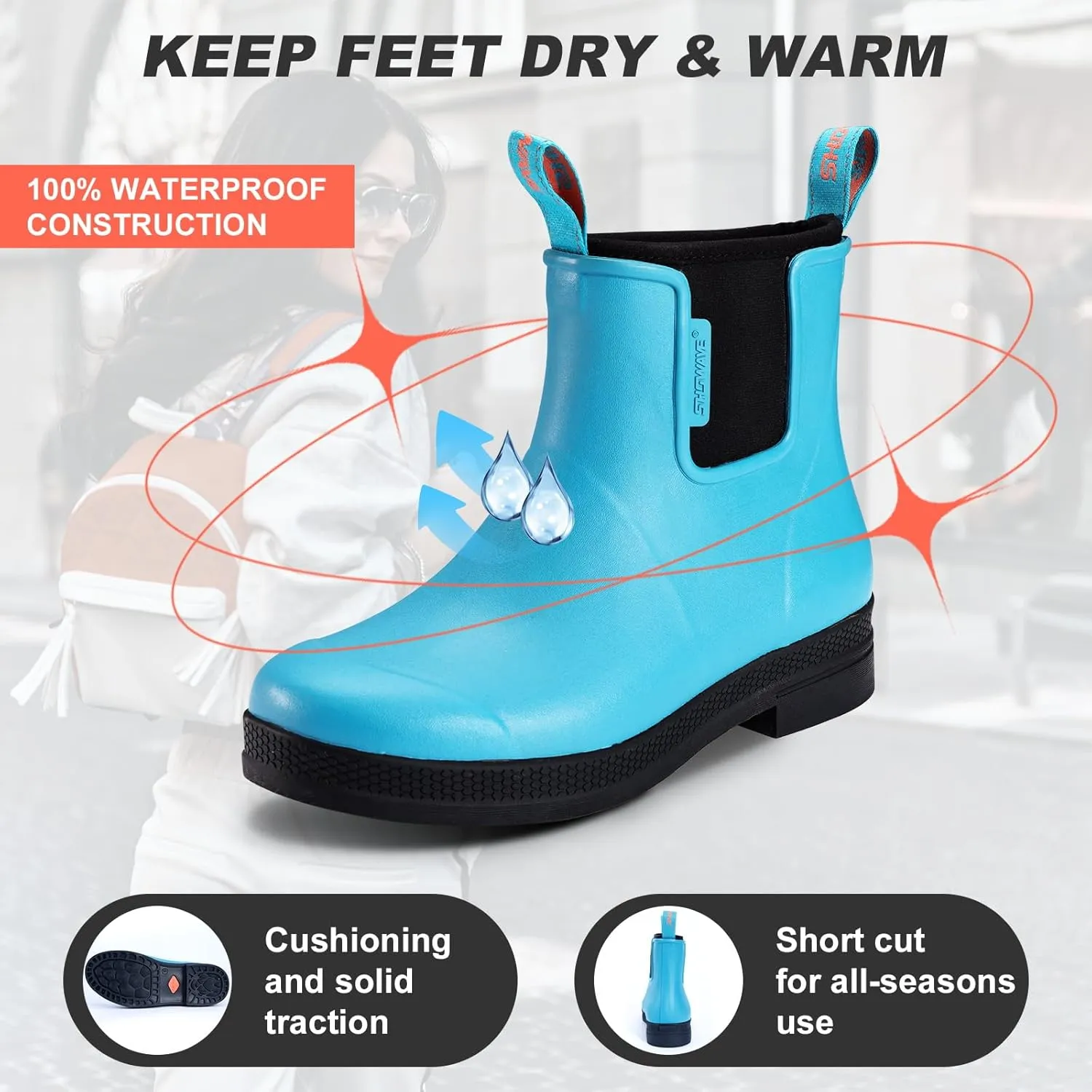 Showave Women's Rain Boots Waterproof Insulated Rubber Neoprene Boots Anti-slip Short Garden Booties Comfortable Sports Sole for Outdoor Mud Yard Farm Working