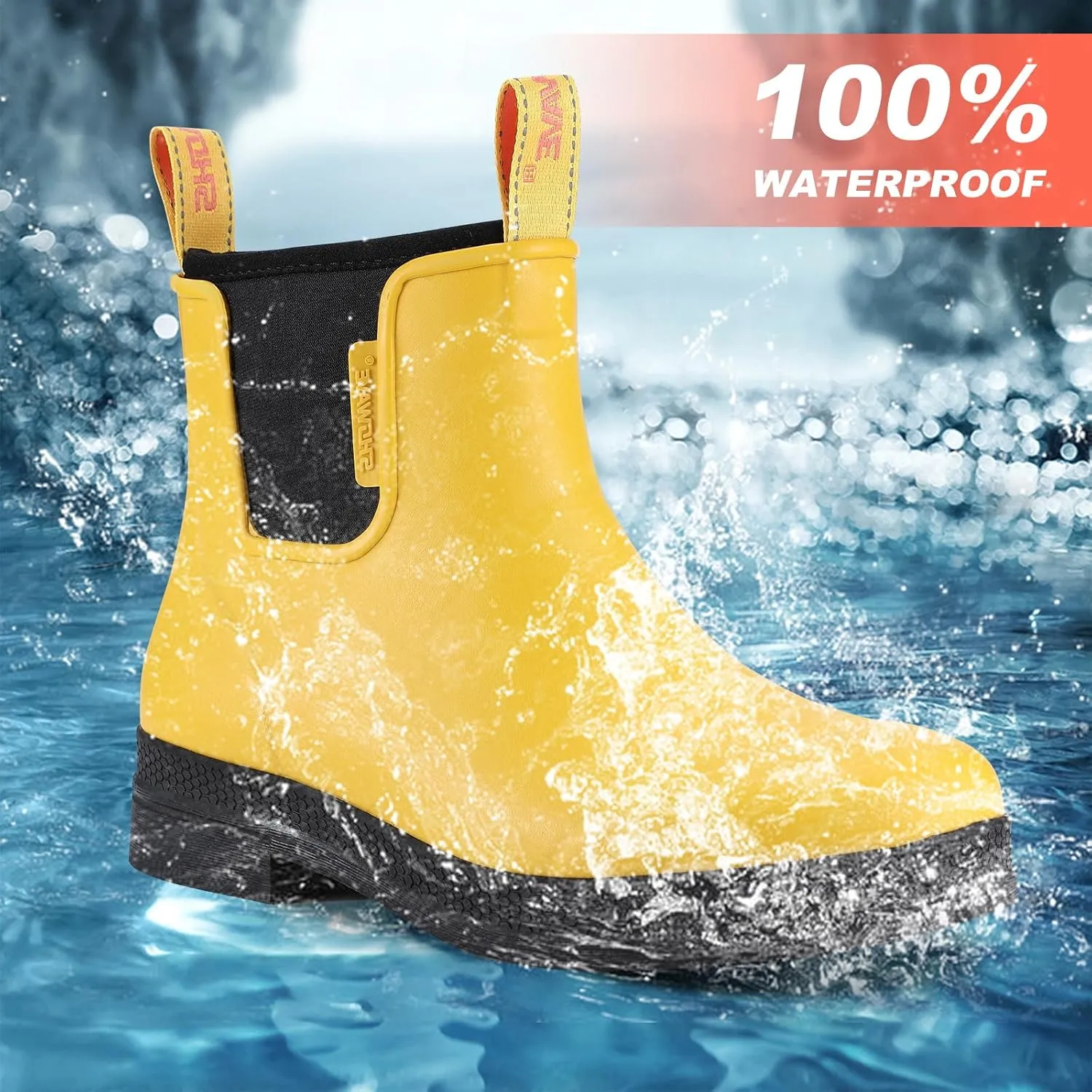 Showave Women's Rain Boots Waterproof Insulated Rubber Neoprene Boots Anti-slip Short Garden Booties Comfortable Sports Sole for Outdoor Mud Yard Farm Working