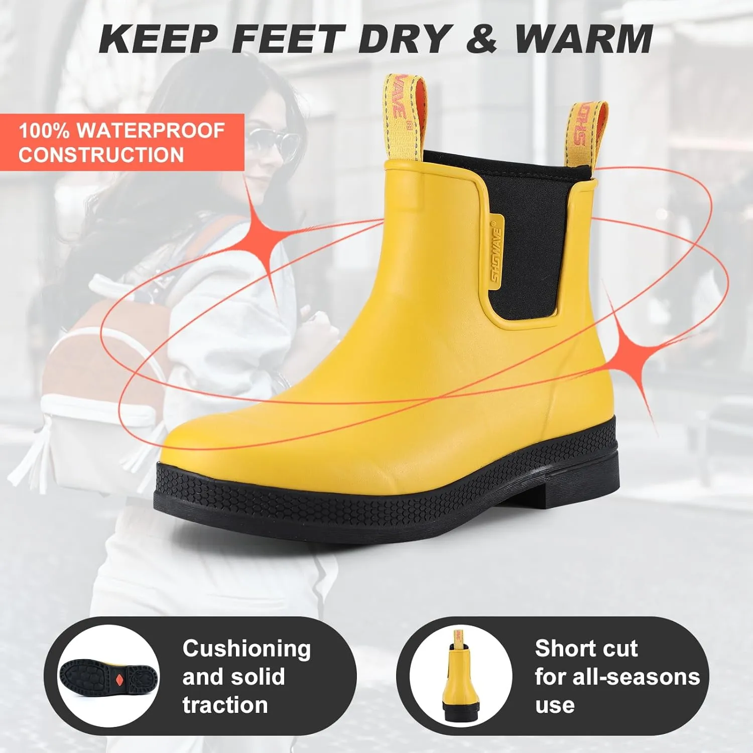 Showave Women's Rain Boots Waterproof Insulated Rubber Neoprene Boots Anti-slip Short Garden Booties Comfortable Sports Sole for Outdoor Mud Yard Farm Working