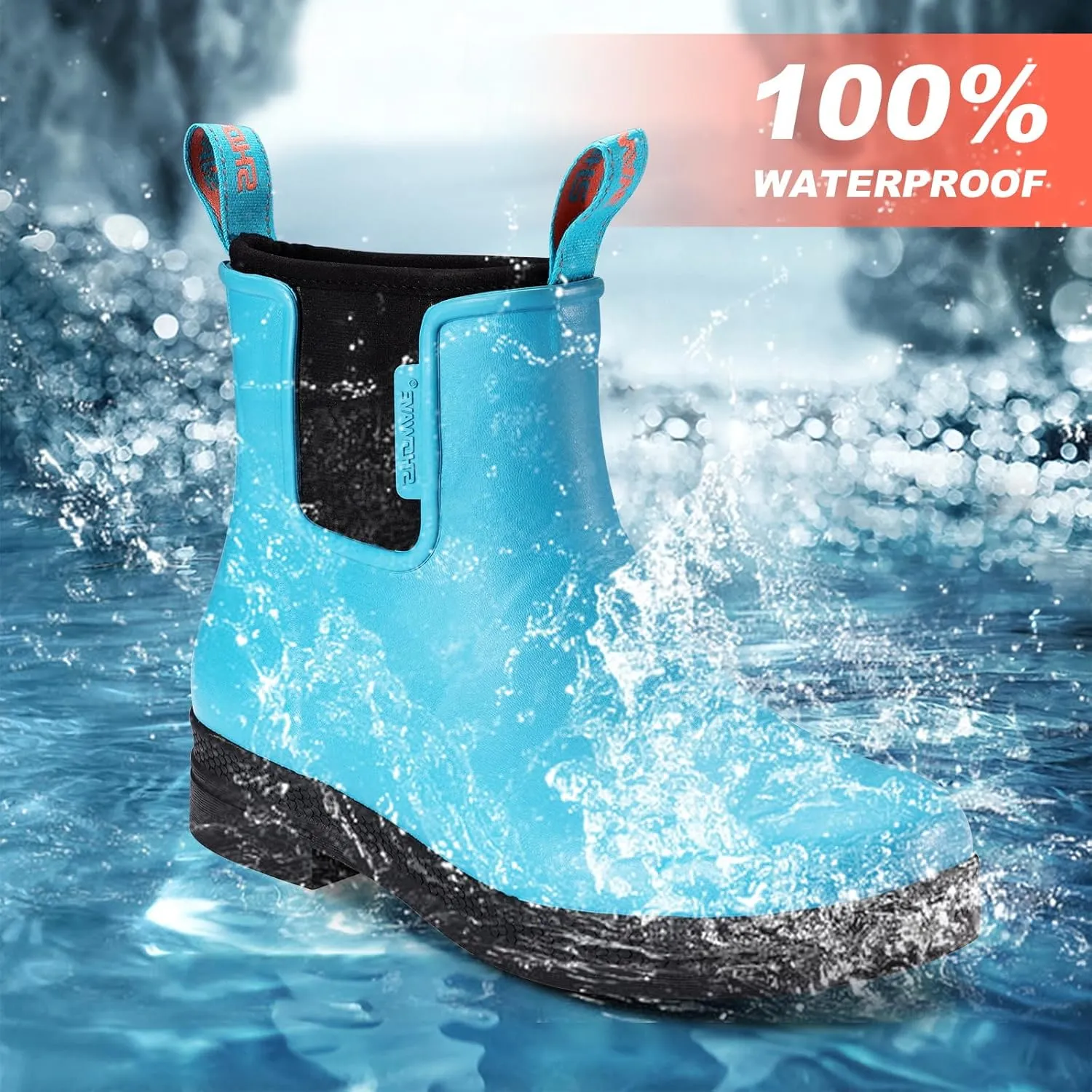 Showave Women's Rain Boots Waterproof Insulated Rubber Neoprene Boots Anti-slip Short Garden Booties Comfortable Sports Sole for Outdoor Mud Yard Farm Working