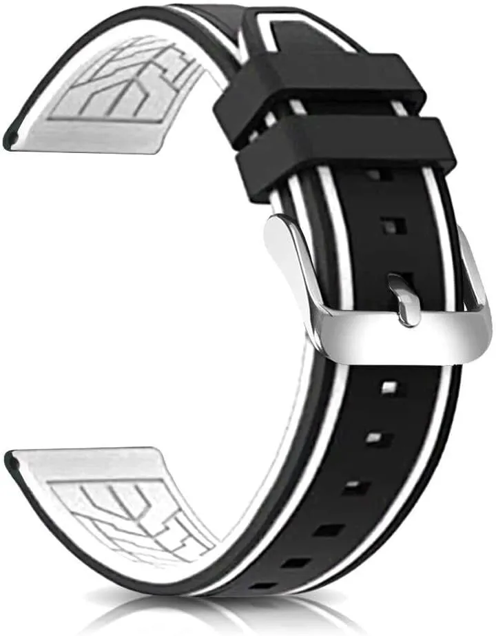 Silicone Watch Bands Divers Model Replacement Rubber Watch Strap 20mm 22mm 24mm 26mm Waterproof Line Bicolor Silver Buckle for Men and Women Sport