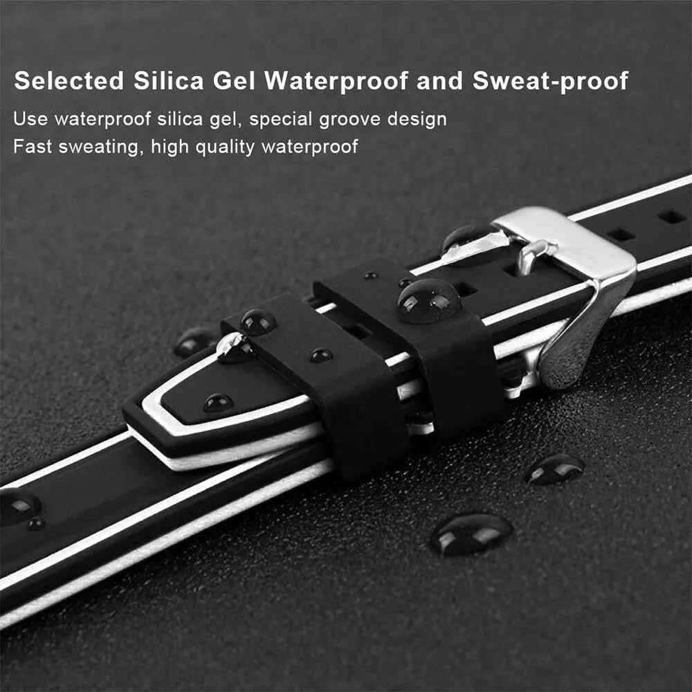 Silicone Watch Bands Divers Model Replacement Rubber Watch Strap 20mm 22mm 24mm 26mm Waterproof Line Bicolor Silver Buckle for Men and Women Sport